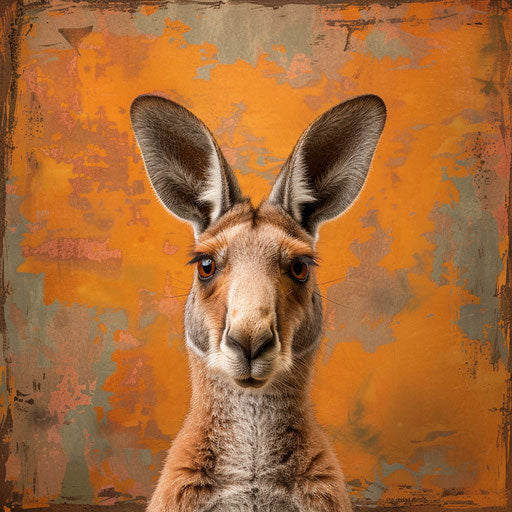 Red kangaroo with an inquisitive look on a playful background