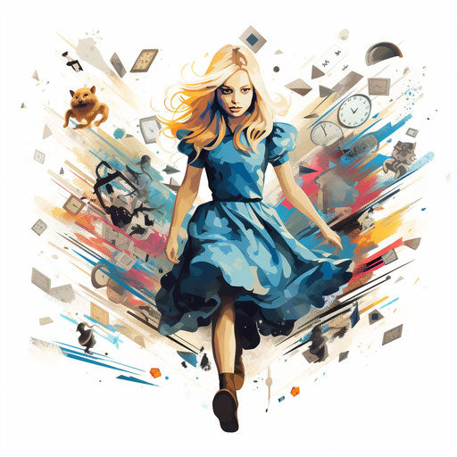 Alice in Wonderland clipart in Impressionistic Art style, on white background