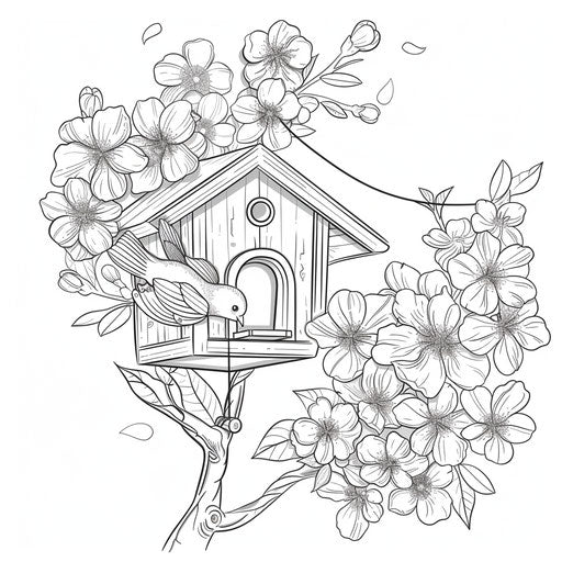 Birdhouse on a blossoming branch