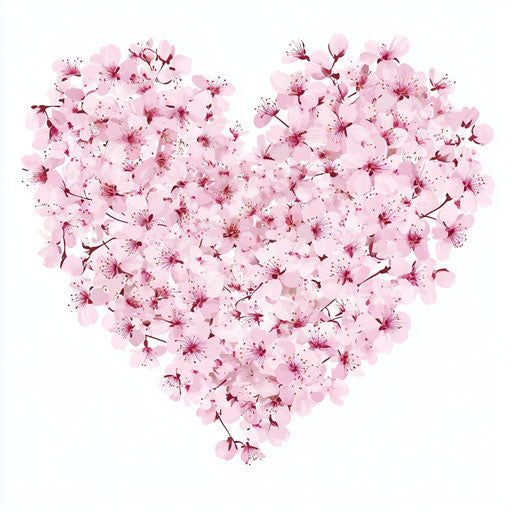 Pink cherry blossom heart on white background, vector illustration