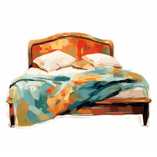 Bed drawing in the style of Impressionistic Art, on white background