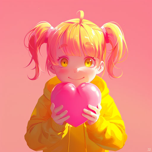 Heart held by a yellow and pink emoticon