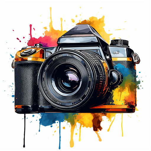 Camera clipart in the style of oil painting, on a white background