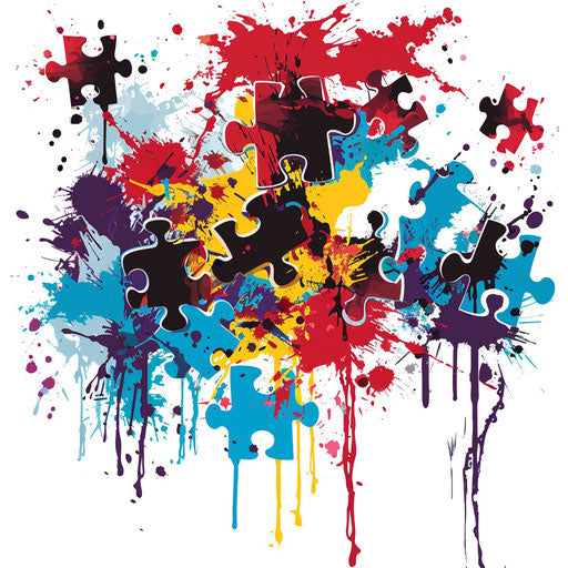 Ink splatter tattoo, autism puzzle pieces, creative color