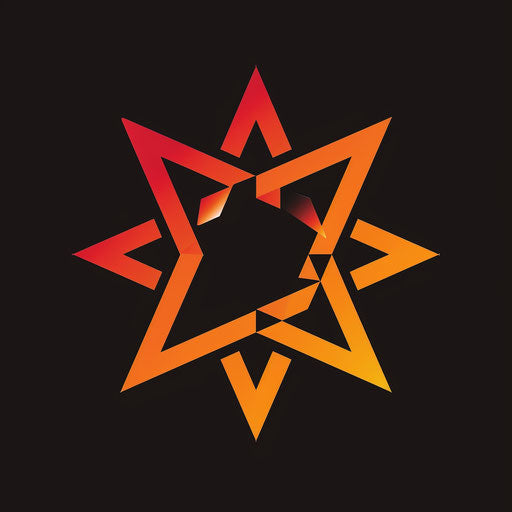 Bold geometric logo with overlapping triangles creating a star effect