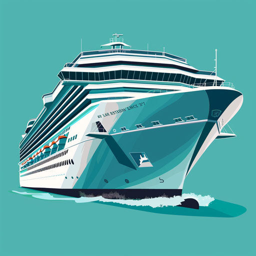 Realistic cruise on flat turquoise background