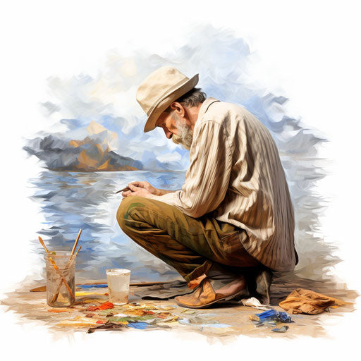 Patience clipart in the style of Oil painting, white background