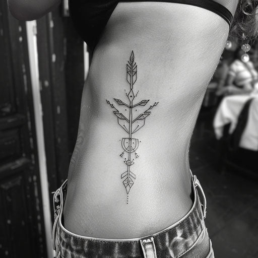 Rib tattoos of a minimalist arrow