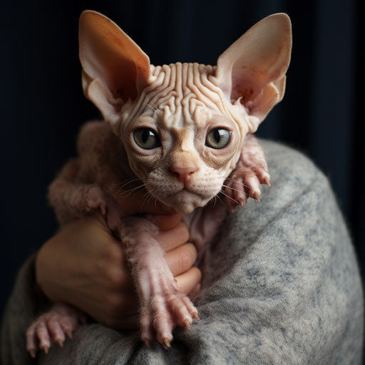 Devon Rex cat held by its owner