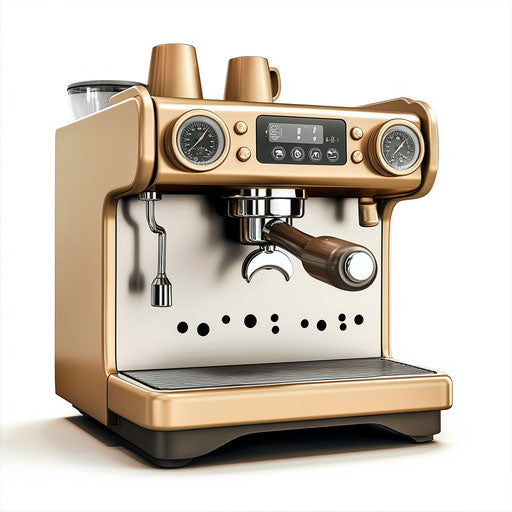 3D Coffee Machine on white background, photo realistic style