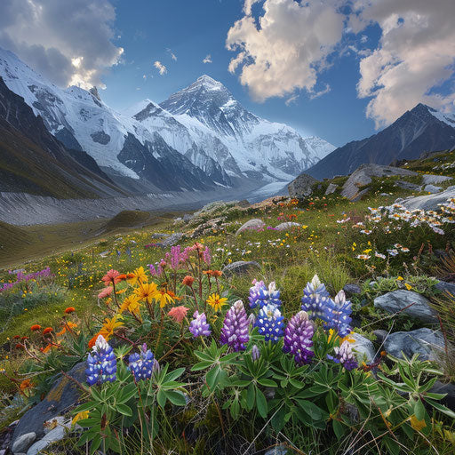 Mount Everest with wildflowers in the foreground