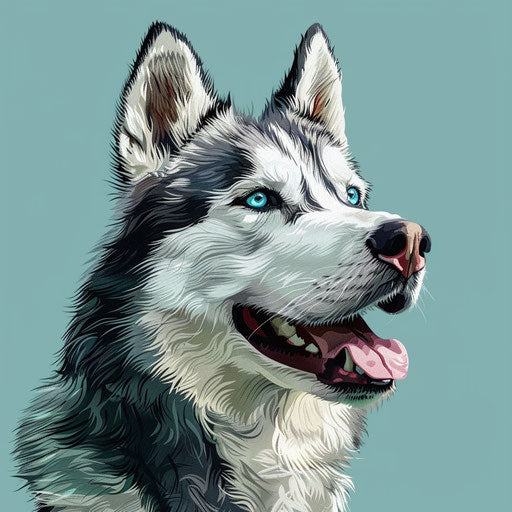 Realistic husky clipart with flat teal background