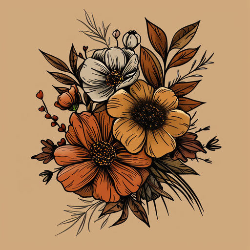 Vintage tattoo sketch of rustic flower bouquet