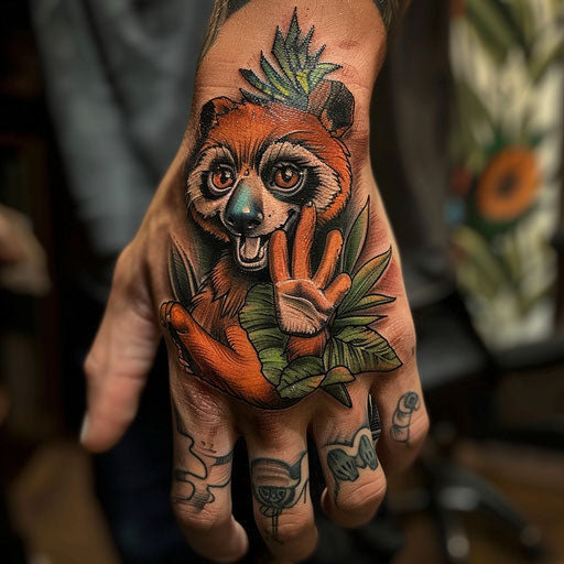 finger tattoos inspired by Steve Sack with funny animals