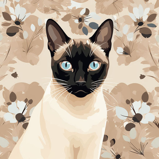 Siamese cat on dark brown and light beige style background