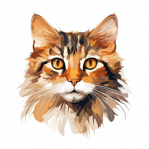 Oil painting style illustration of a cat face on white background