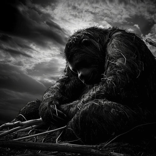Giant sloth in black and white with a dramatic composition