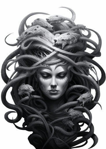 Small medusa tattoos black and white design with serpent hair