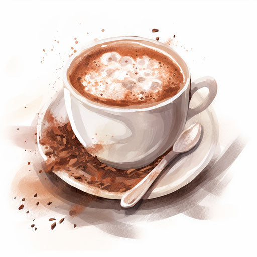 Hot cocoa clipart in the style of Impressionistic Art, on a white background