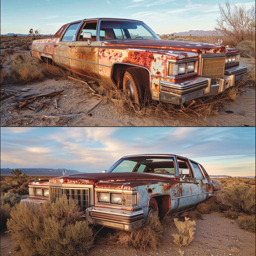Vintage Cadillac abandoned in the desert