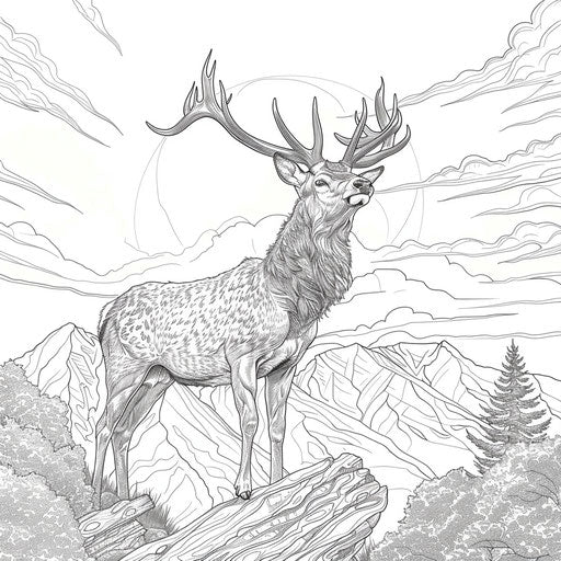 Deer on mountain with sunrise