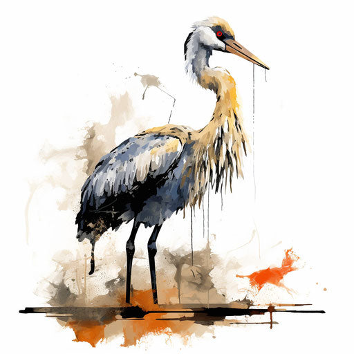 Crane clipart in the style of oil painting, on a white background