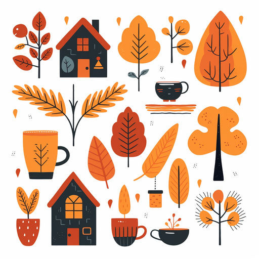Minimalist style autumn clipart images, on white background