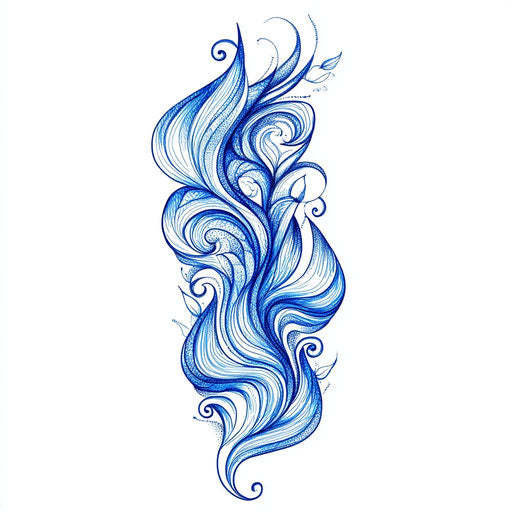 Beautiful flat tattoo sketch on inner thigh with wave pattern