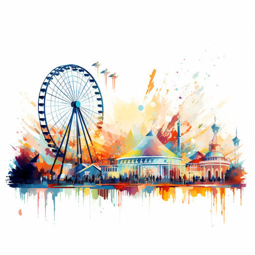 Amusement park in Impressionistic style on white background