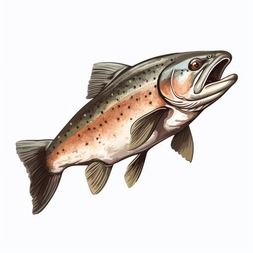 Trout illustration in the style of Chiaroscuro Art on white background