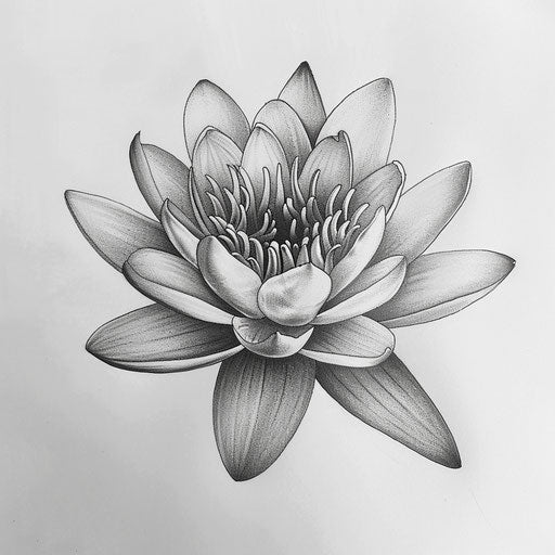 Realistic water lily tattoo drawing with lifelike details