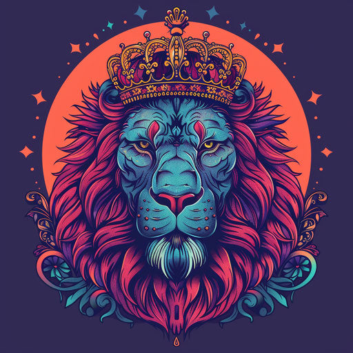 Lion with crown in exotic flat tattoo sketch style