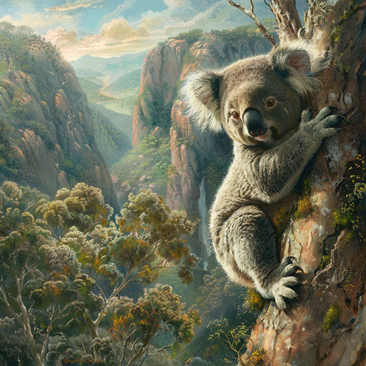 Koala in a majestic mountain forest