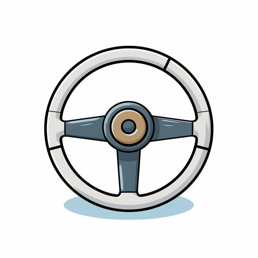 Minimalist style steering wheel clipart, on white background