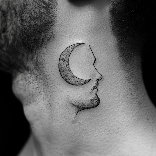 Minimalist crescent moon face tattoos for men
