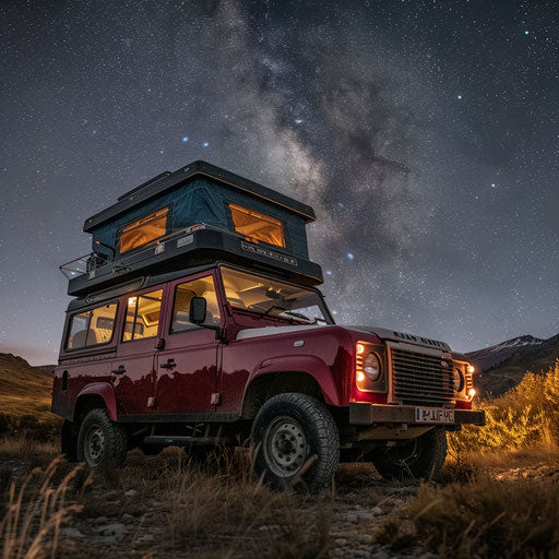 1980 Range Rover off-grid camper conversion in remote wilderness under the stars