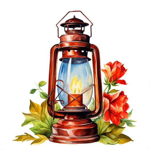 Lantern clipart in the style of Oil painting, on a white background