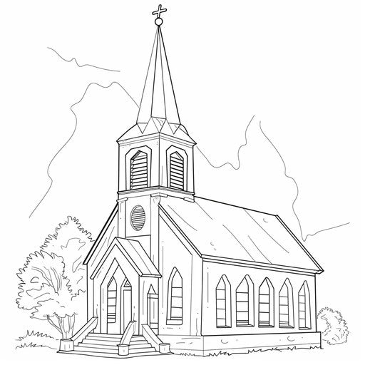 Small country church with steeple coloring doodle
