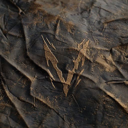 Vintage logo for a clothing brand with a distressed fabric background, muted colors