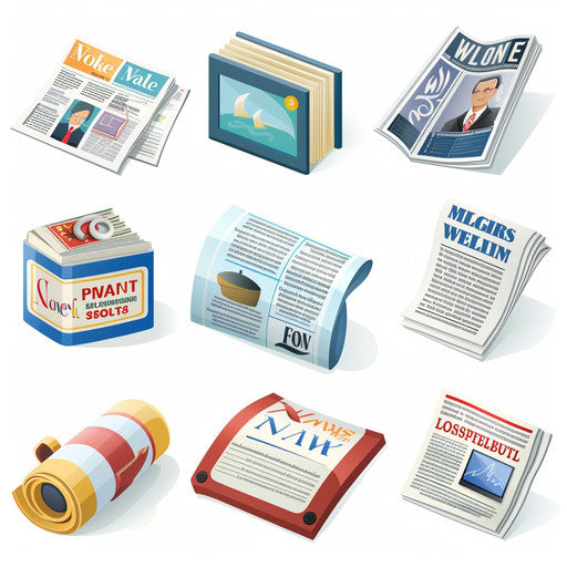 Photo-realistic news clipart on flat white background