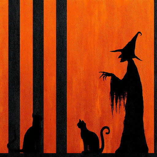 Spooky Halloween with witch and cat silhouettes