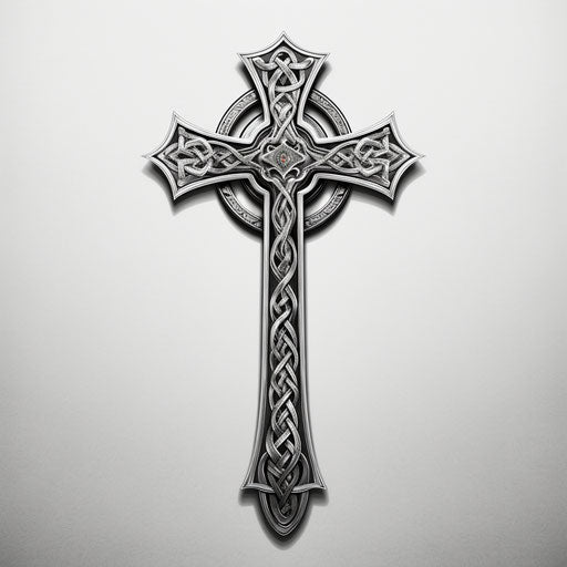 Celtic cross tattoo in liquid metal dragon style