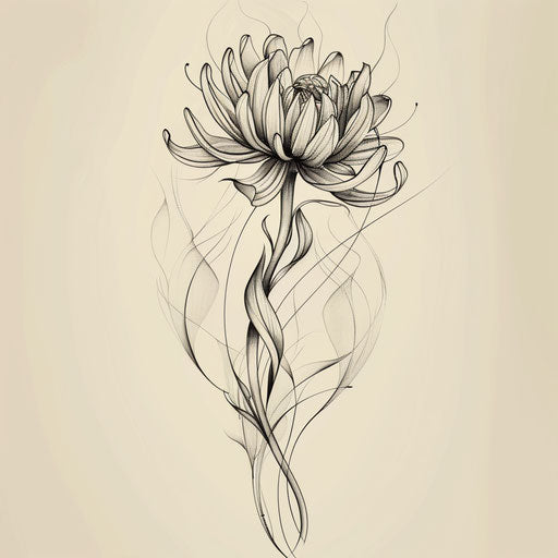 Art nouveau tattoo sketch of an aster flower with natural motifs