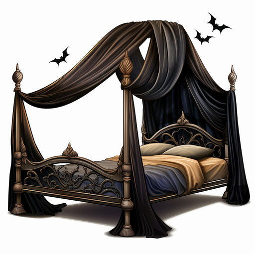 Bed illustration in the style of Chiaroscuro Art, on white background