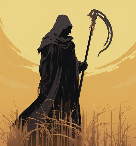 Black death with scythe, anime style, symbolic, D&D, Xbox 360 graphics