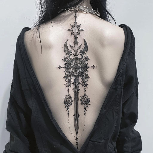 Dark and mystical back tattoo for women