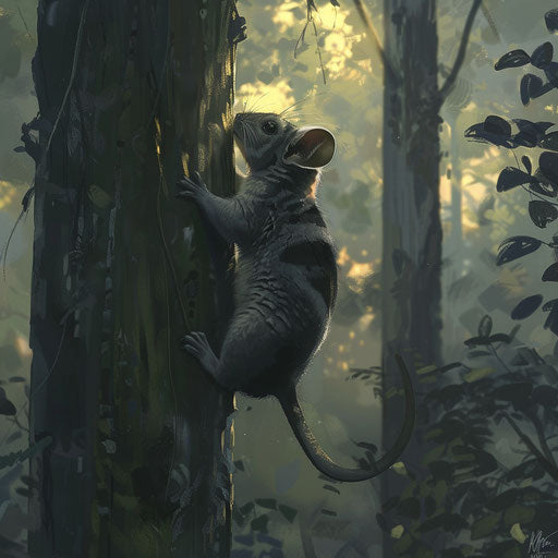 Chinchilla climbing tall tree dense forest style Vincent Munier