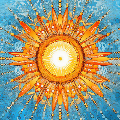 Intricate orange mandala bathed in sunrays