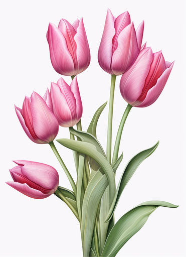 Red tulips in clipped image frame, light magenta and gray style