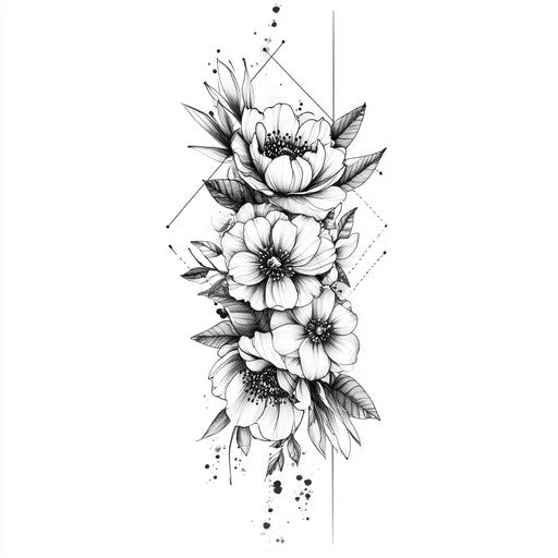 Outer forearm tattoo with floral and geometric shapes